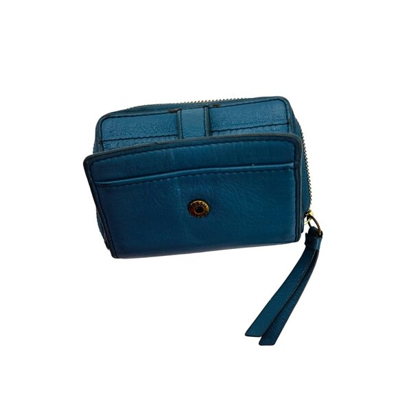 Fossil Teal Leather Compact Wallet With Snap Pocket & Zippered Closure - Picture 6 of 8